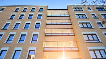 Residential area with modern apartment building. Multi Storey modern, new and stylish living block of flats. photo
