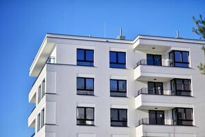 Residential area with modern apartment building. Multi Storey modern, new and stylish living block of flats. photo
