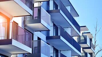 Residential area with modern apartment building. Multi Storey modern, new and stylish living block of flats. photo