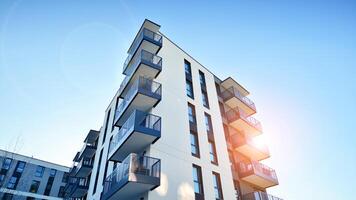 Residential area with modern apartment building. Multi Storey modern, new and stylish living block of flats. photo