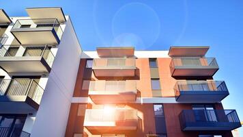 Residential area with modern apartment building. Multi Storey modern, new and stylish living block of flats. photo