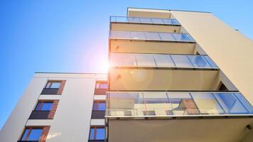 Residential area with modern apartment building. Multi Storey modern, new and stylish living block of flats. photo