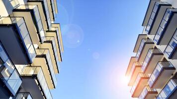 Residential area with modern apartment building. Multi Storey modern, new and stylish living block of flats. photo