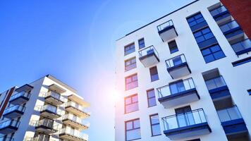Residential area with modern apartment building. Multi Storey modern, new and stylish living block of flats. photo