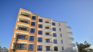 Residential area with modern apartment building. Multi Storey modern, new and stylish living block of flats. photo