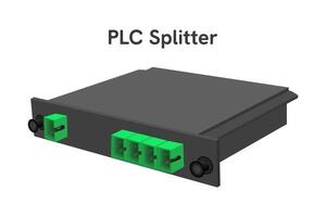 PLC Splitter 1-4 with connector SC APC. Passive optical network. Fiber optic splitter single mode. vector