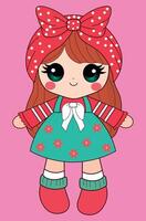 Red hair rag doll, cute illustration vector