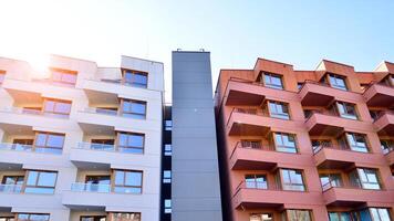 Modern architecture of urban residential apartment building. Apartment building exterior, residential house facade. photo