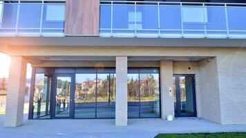 Panoramic windows of new commercial premises. Commercial property in development standard for rent. photo