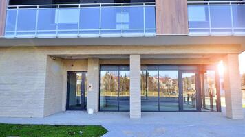 Panoramic windows of new commercial premises. Commercial property in development standard for rent. photo