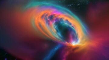 Guiding light orbits colorful planets in the vastness of space. video