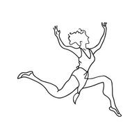 Woman jumping in the air stroke illustration vector