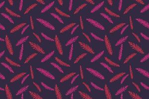 Abstract vibrant tiny branches leaves fir random scarlet in a seamless pattern. hand drawn sketch. Minimalist simple botanical printing on a dark background. Collage for designs, patterned vector