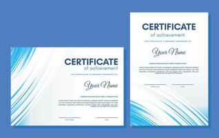 Blue certificate of achievement template with wave abstract vector