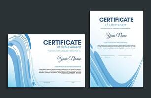 Blue certificate of achievement template with wave abstract vector