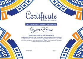 Colorful certificate of achievement template with wave abstract vector