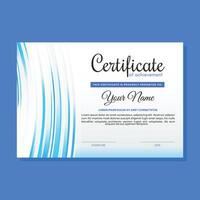 Blue certificate of achievement template with wave abstract vector