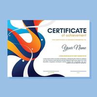 Colorful certificate of achievement template with wave abstract vector