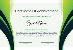 verde certificado de logro modelo con ola resumen vector