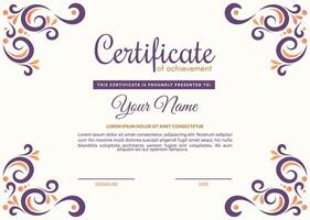 Colorful certificate of achievement template with ornament frame vector