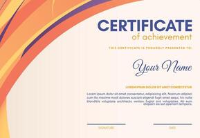 Orange certificate of achievement template with wave abstract vector