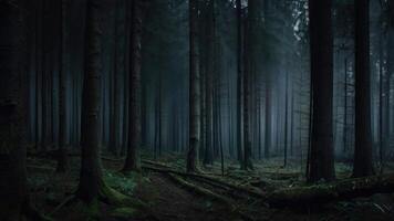 Autumn dark tree forest panorama landscape photo