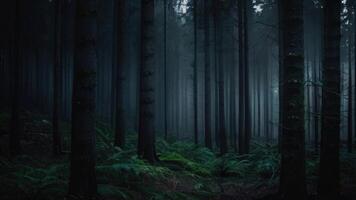 Autumn dark tree forest panorama landscape photo