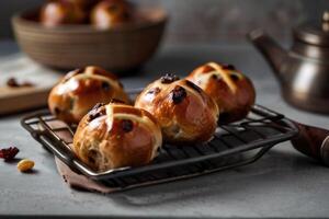 hot cross buns on a black background photo