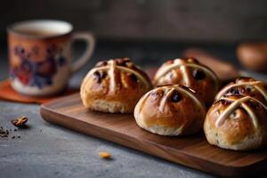 hot cross buns on a black background photo