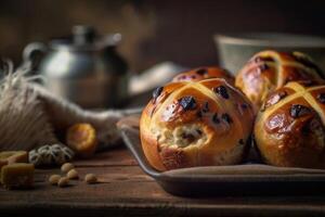 hot cross buns on a black background photo