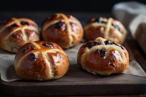 hot cross buns on a black background photo