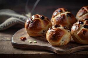 hot cross buns on a black background photo