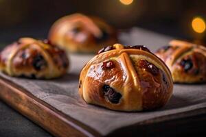 hot cross buns on a black background photo