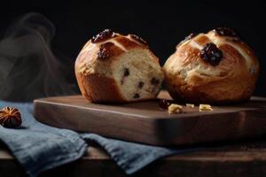 hot cross buns on a black background photo