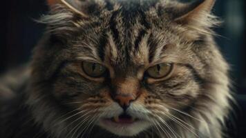 un enojado gato con sus boca abierto foto