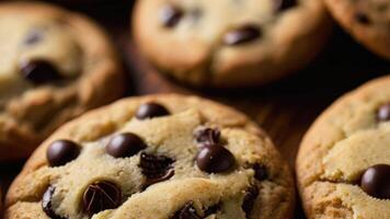 a stack of chocolate chip cookies with chocolate chips photo