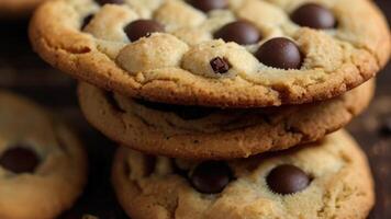 a stack of chocolate chip cookies with chocolate chips photo