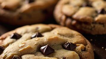 a stack of chocolate chip cookies with chocolate chips photo