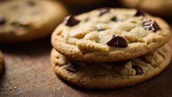 a stack of chocolate chip cookies with chocolate chips photo