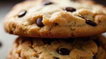 a stack of chocolate chip cookies with chocolate chips photo