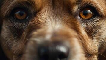 un cerca arriba de un perros cara con grande ojos foto