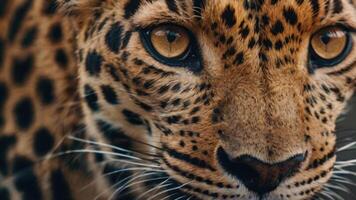 close up of a leopard's face with a dark background photo