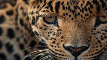 close up of a leopard's face with a dark background photo