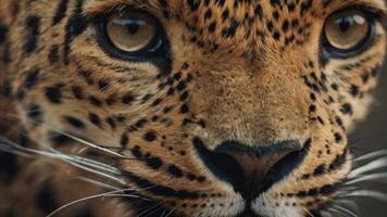 close up of a leopard's face with a dark background photo