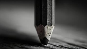 a close up of a pencil on a table black and white photo