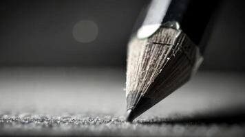 a close up of a pencil on a table black and white photo