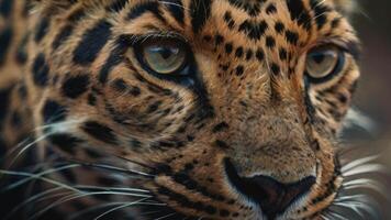 close up of a leopard's face with a dark background photo