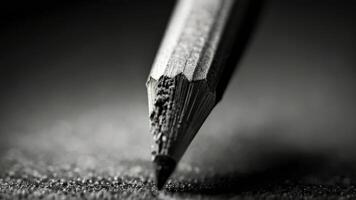 a close up of a pencil on a table black and white photo