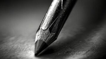 un cerca arriba de un lápiz en un mesa negro y blanco foto