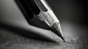 a close up of a pencil on a table black and white photo